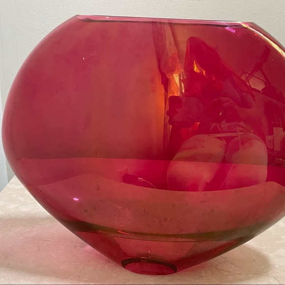 Vintage Krosno Poland Red Glass Vase Modernist - Picture 3 of 7